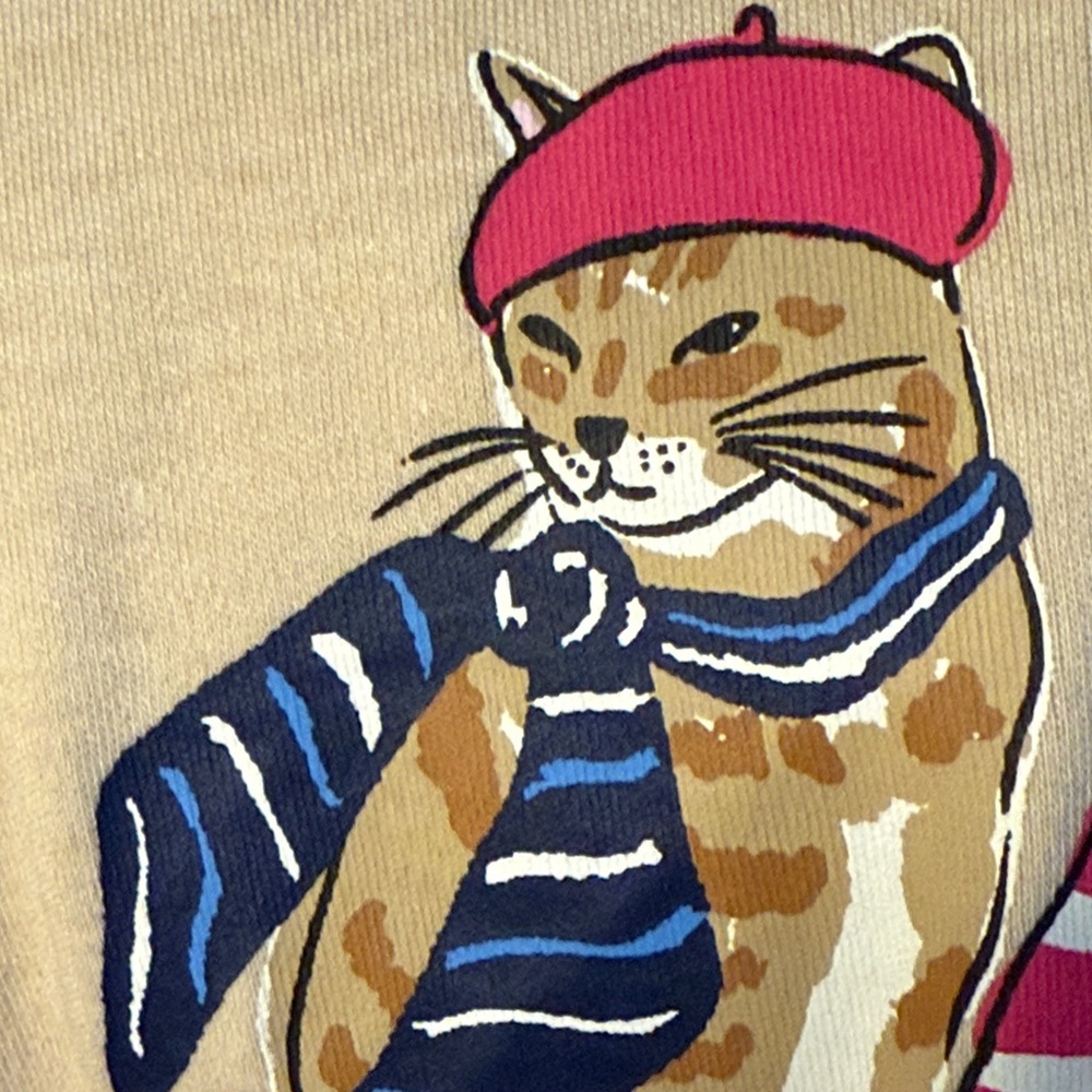 Kim Rogers Perfectly Soft size L 3/4 Sleeve Cat Graphic Top NWOT Beige crew-neck - Picture 9 of 16